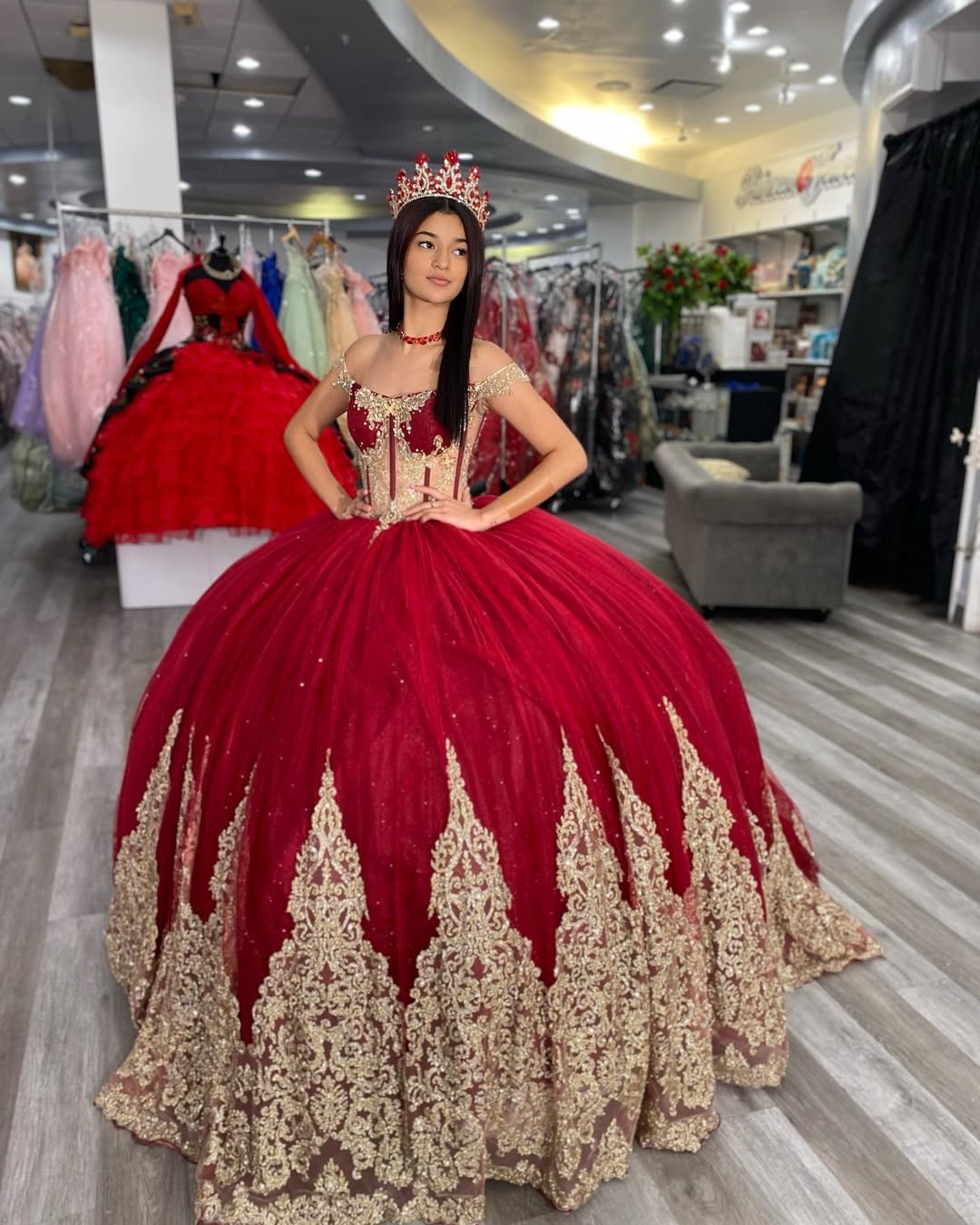 Off Shoulder Red Quinceanera Dresses for Sweet 16 Princess Ball Gown HE521