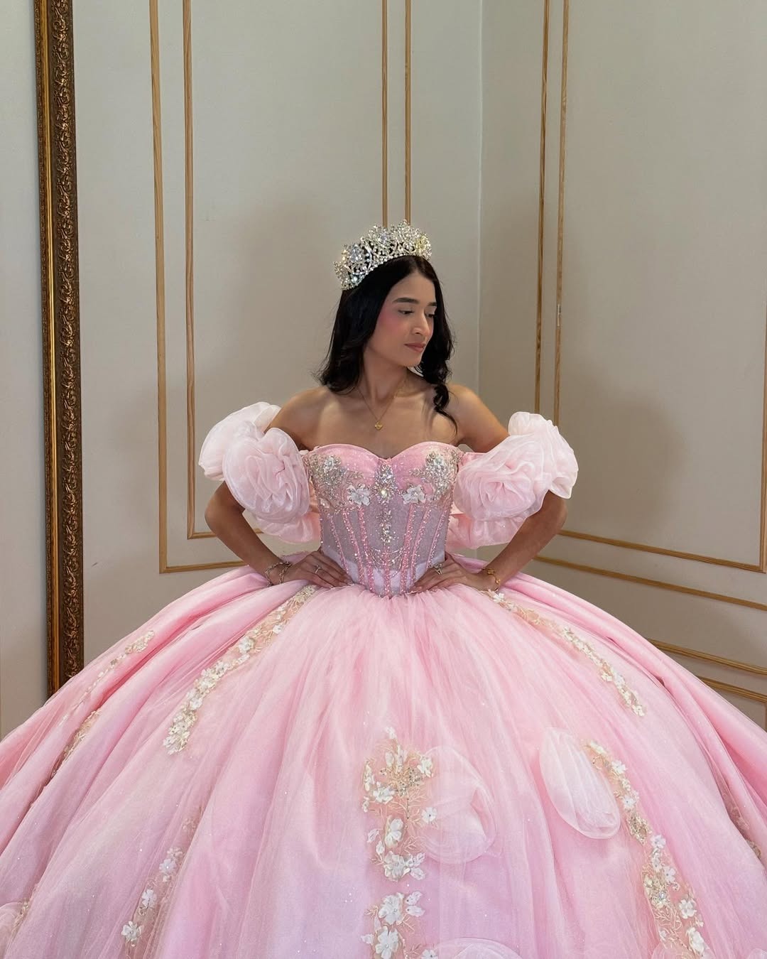Sweetheart Tulle Appliques Quinceanera Dresses Princess Pink Party Dresses HE436