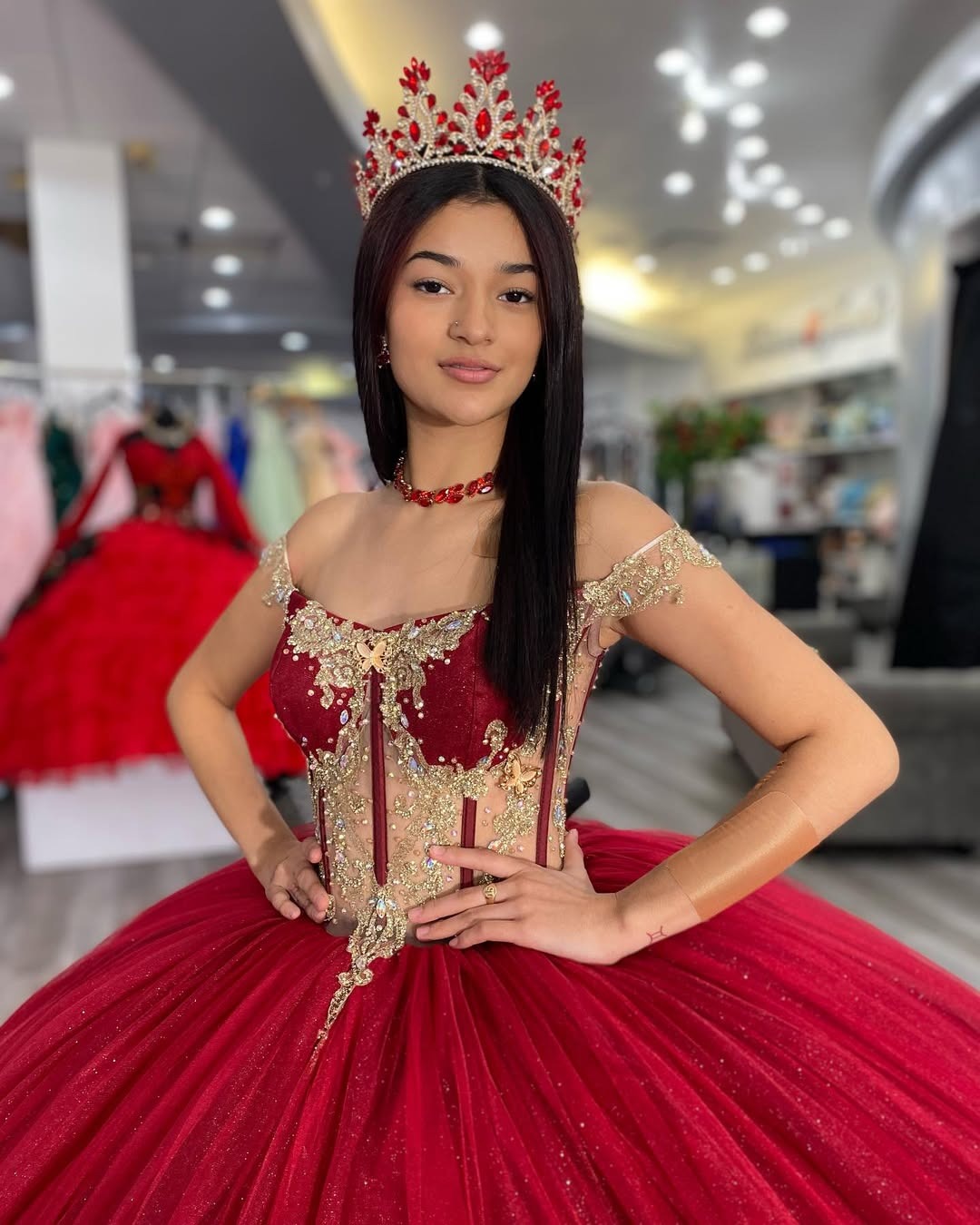 Off Shoulder Red Quinceanera Dresses for Sweet 16 Princess Ball Gown HE521