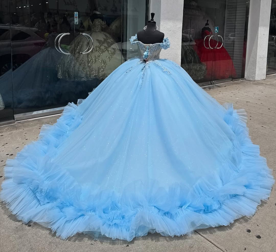 Vestidos de quinceañera azul cielo, estilo princesa, para fiesta de 16 años, HE430