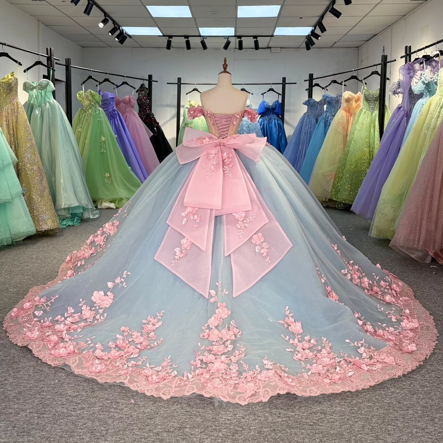 Vestidos de quinceañera con flores 3D de tul, estilo princesa, hombros descubiertos, para fiesta de dulces 16, HE441
