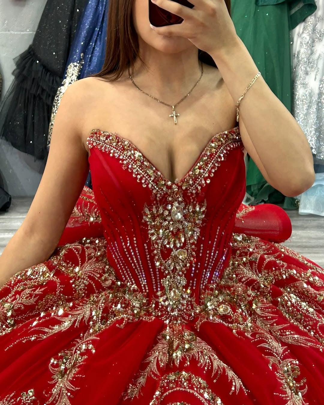Vestidos de quinceañera rojos con escote corazón y apliques de tul, vestidos de fiesta HE512