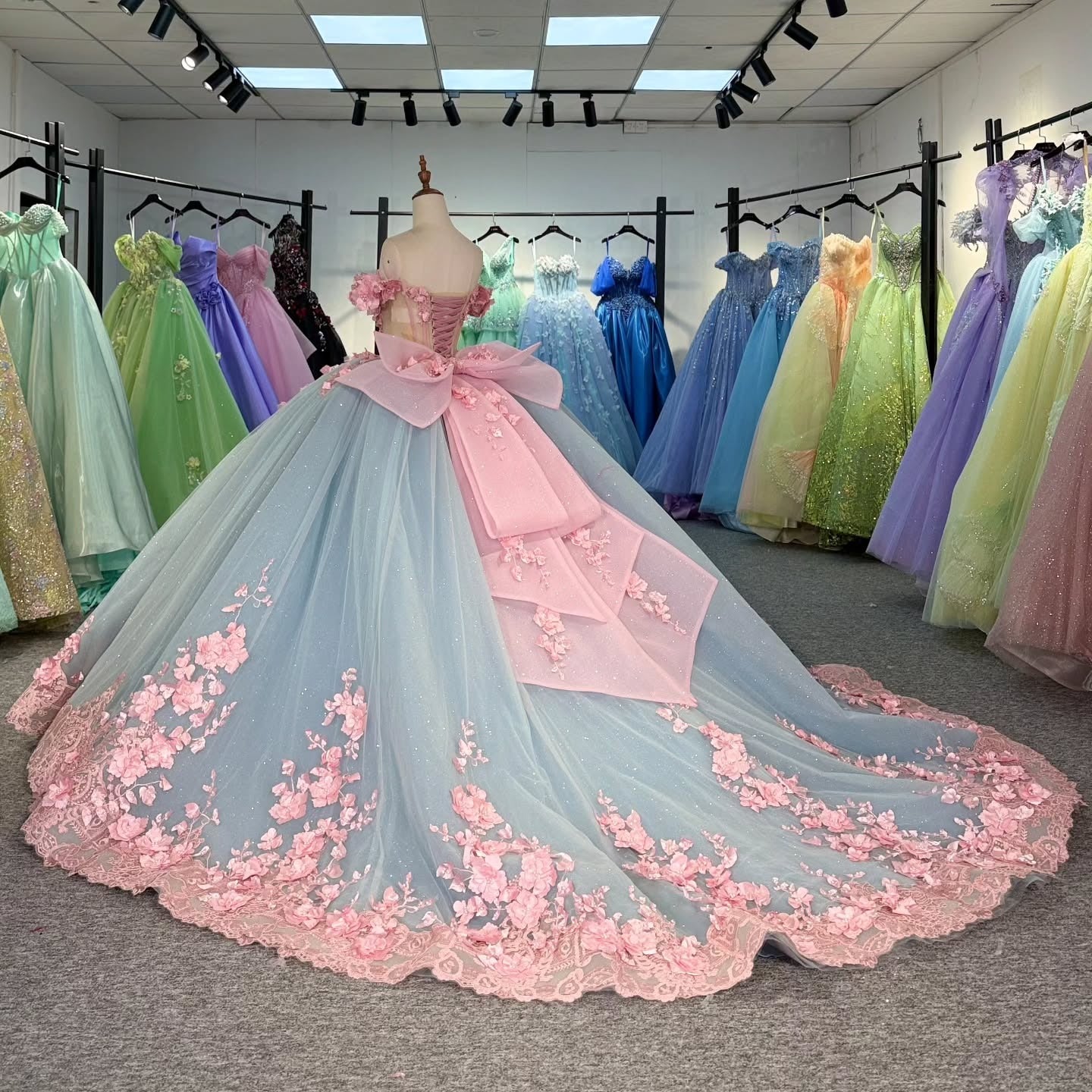 Vestidos de quinceañera con flores 3D de tul, estilo princesa, hombros descubiertos, para fiesta de dulces 16, HE441