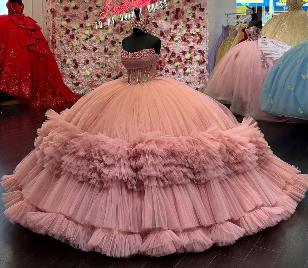 Vestidos de quinceañera con hombros descubiertos, tul princesa, apliques, vestidos de quinceañera HE530