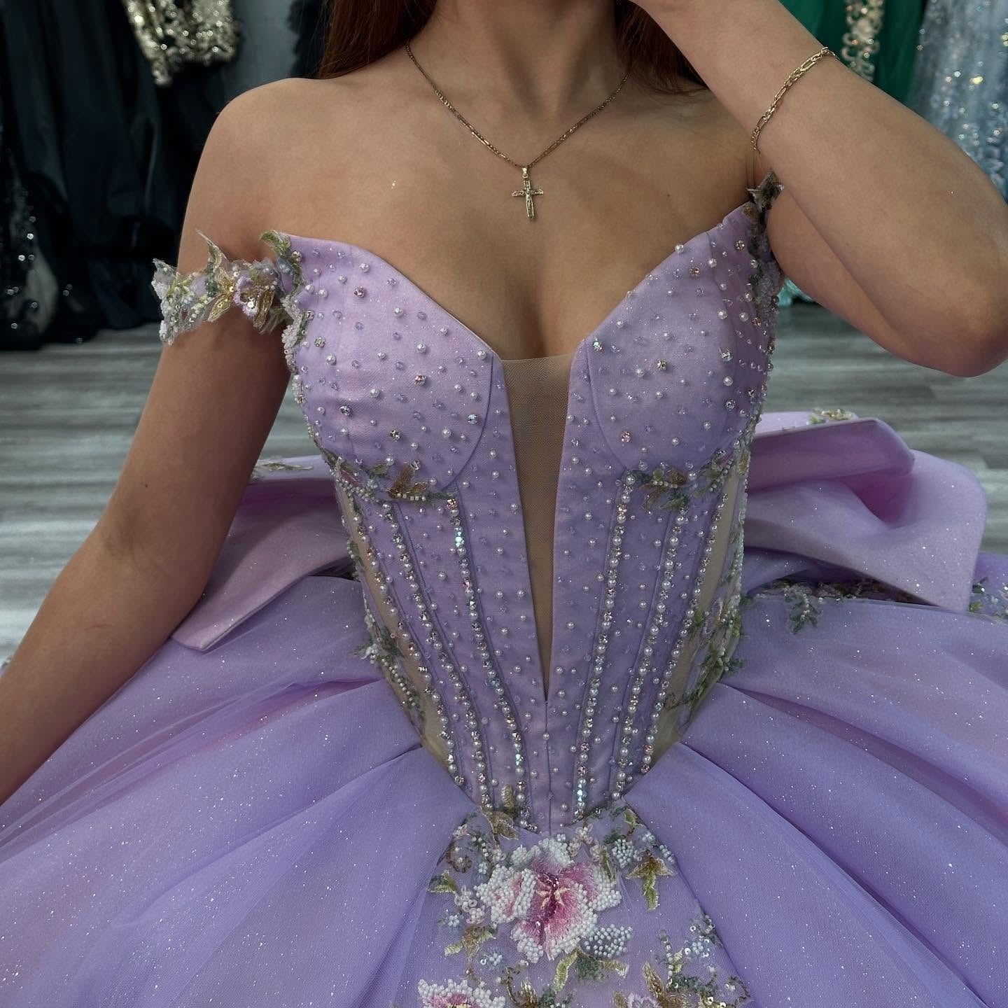 Lilac Sweet 16 Quinceanera Dresses Tulle Appliques Birthday Party Dresses HE513