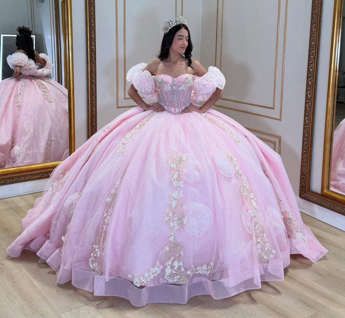 Sweetheart Tulle Appliques Quinceanera Dresses Princess Pink Party Dresses HE436