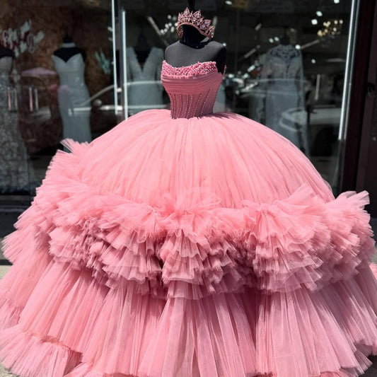 Sweetheart Tulle Ruffles Ball Gown Princess Quinceanera Dresses for Sweet 16 HE667