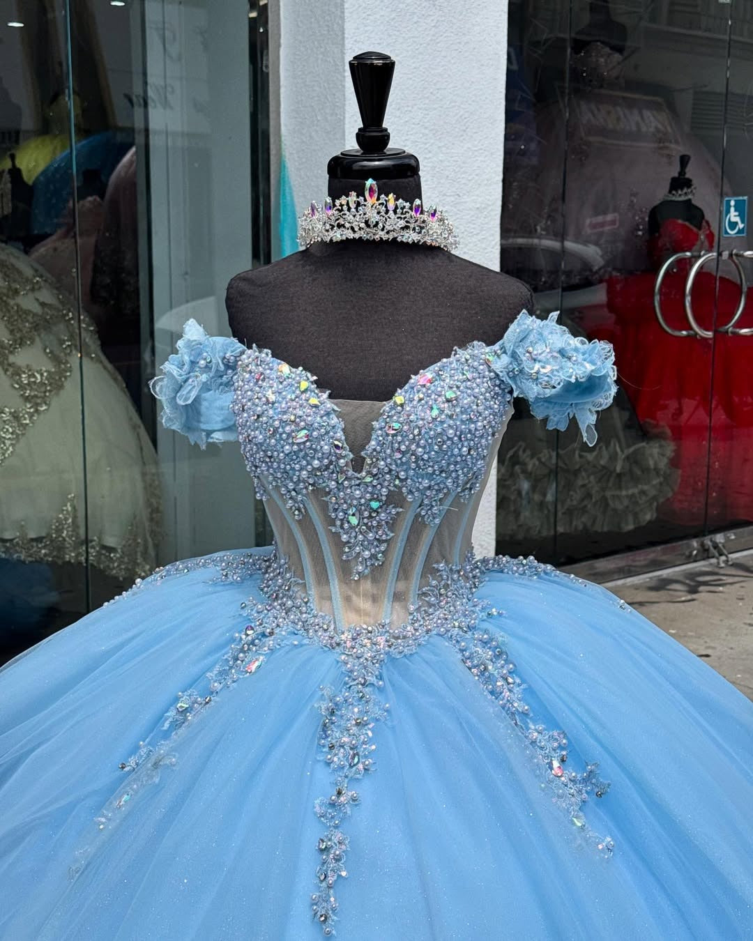 Vestidos de quinceañera azul cielo, estilo princesa, para fiesta de 16 años, HE430