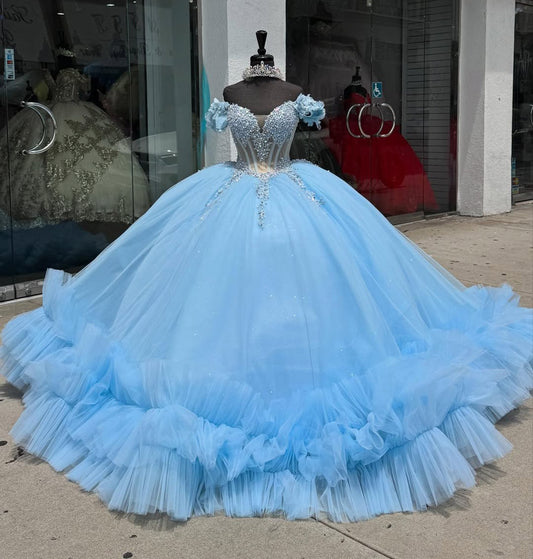 Sky Blue Quinceanera Dresses Ball Gown Princess Sweet 16 Prom Dresses HE430