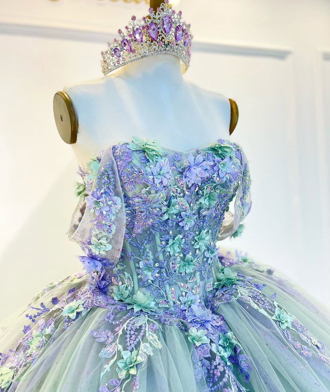 Vestidos de quinceañera con hombros descubiertos y apliques de encaje de tul, vestido de fiesta para dulces 16 HE501