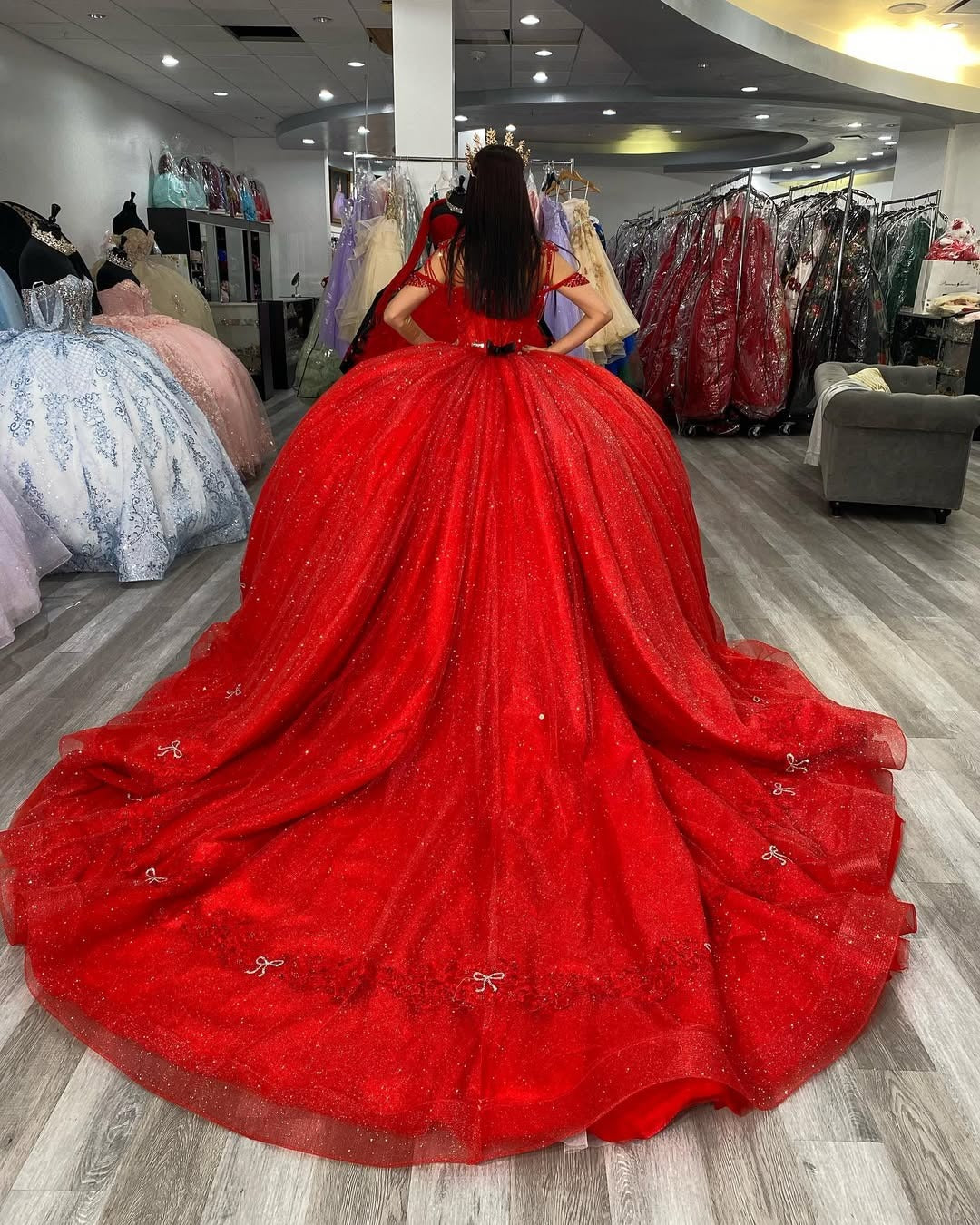 Vestidos de quinceañera de princesa rojos con tul brillante y apliques, vestidos de fiesta HE520