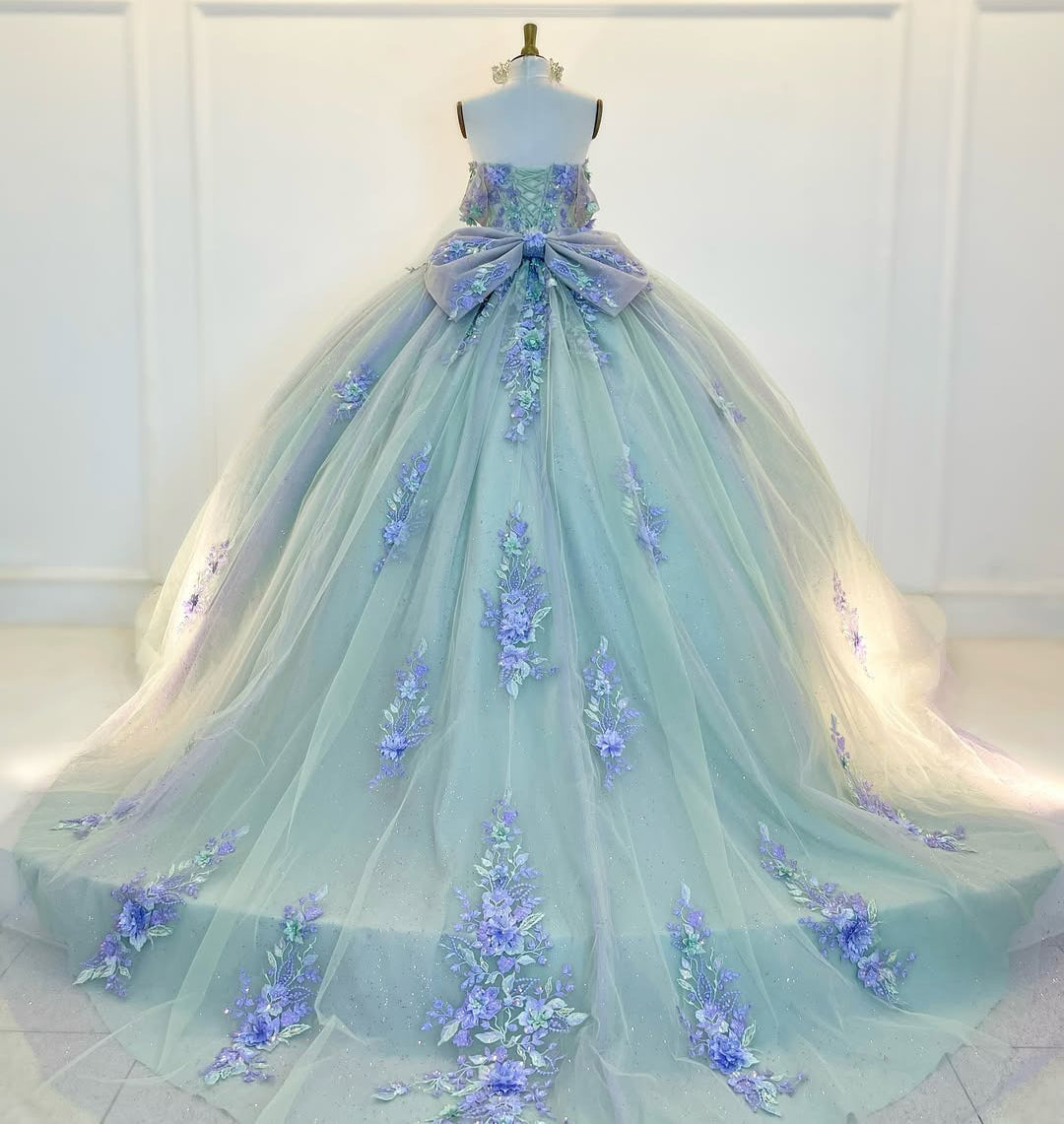 Vestidos de quinceañera con hombros descubiertos y apliques de encaje de tul, vestido de fiesta para dulces 16 HE501