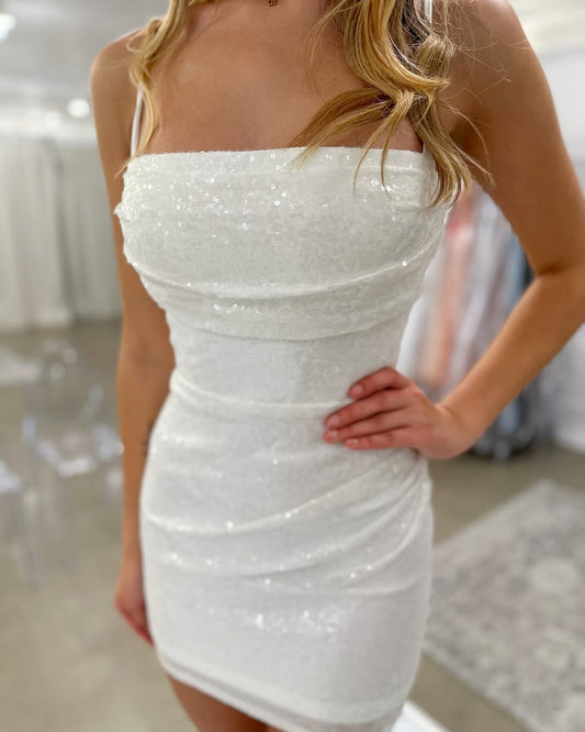 Glittery Sequins Corset Homecoming Dresses Spaghetti Straps Party Gowns HE481