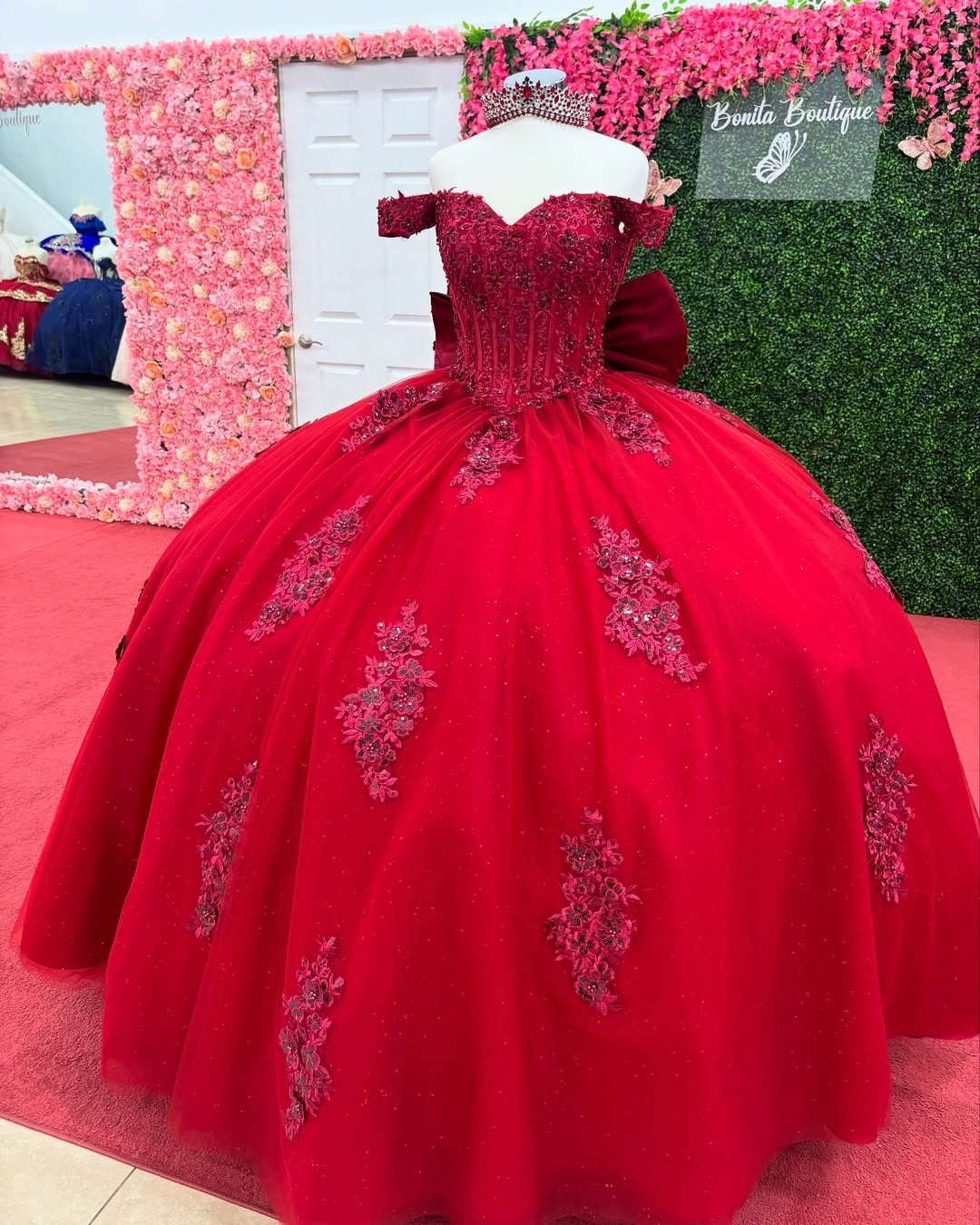 Vestidos de quinceañera con apliques rojos, estilo princesa, para fiesta de 16 años, HE500