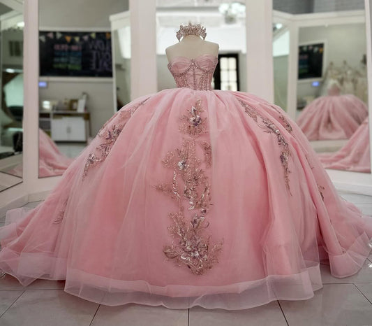 Sweetheart Ball Gown Sweet 16 Quinceanera Dresses Pink Birthday Gowns HE502
