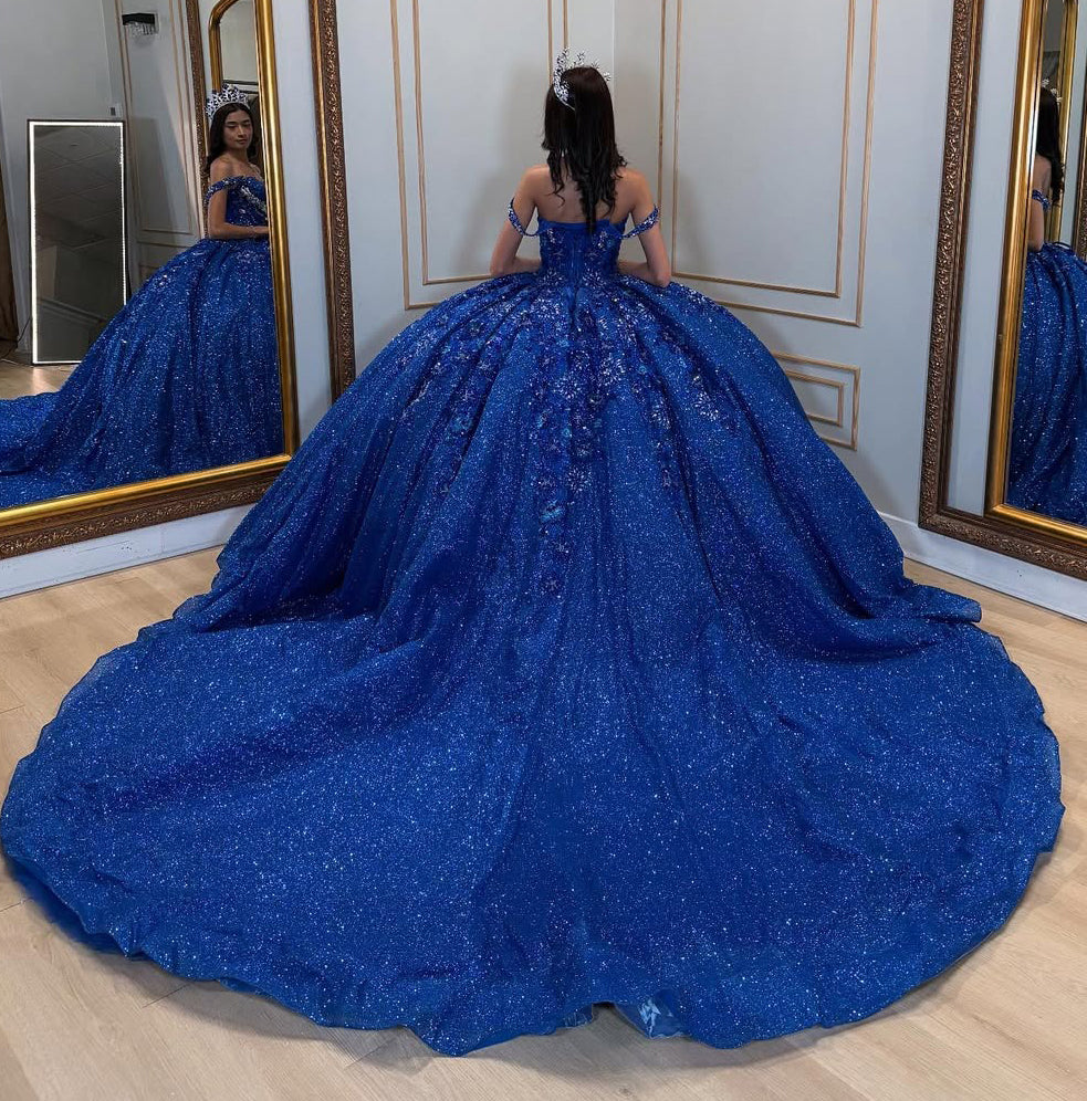 Glittery Tulle Lace Beaded Ball Gown Quinceanera Dresses for Sweet 16 HE686