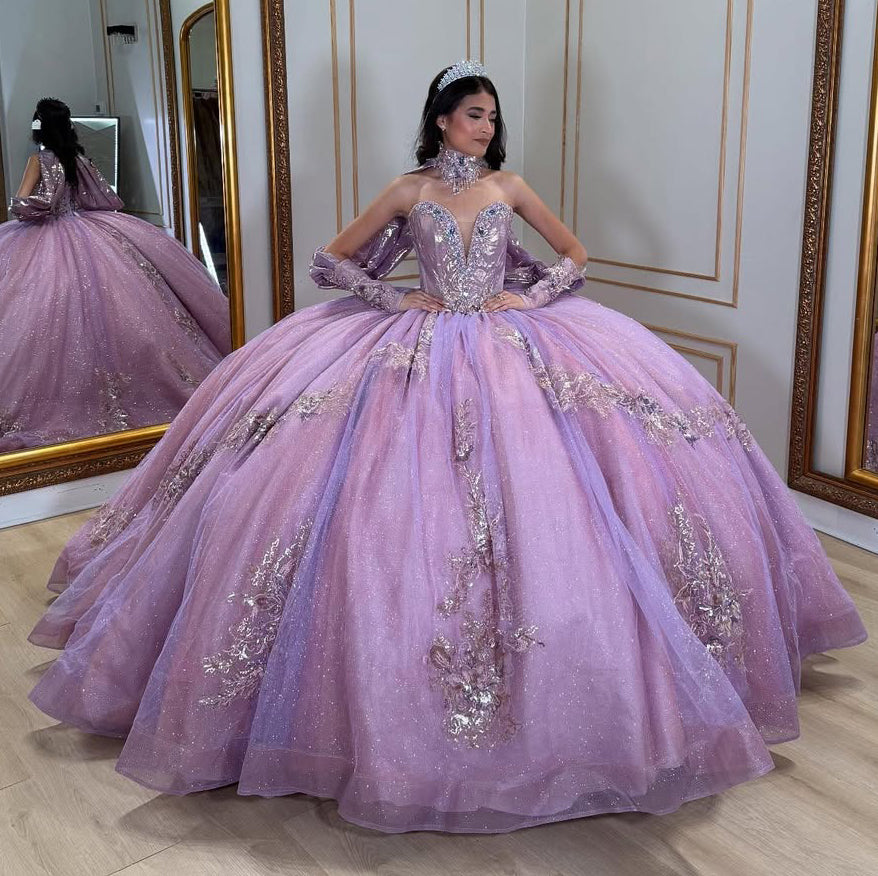 Sweetheart Lilac Tulle Lace Appliques Sweet 16 Quinceanera Dresses HE508