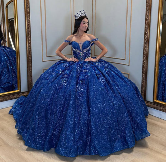 Vestidos de quinceañera con hombros descubiertos, tul princesa, apliques, vestidos de quinceañera HE530
