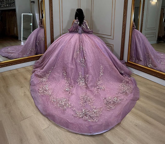 Sweetheart Lilac Tulle Lace Appliques Sweet 16 Quinceanera Dresses HE508