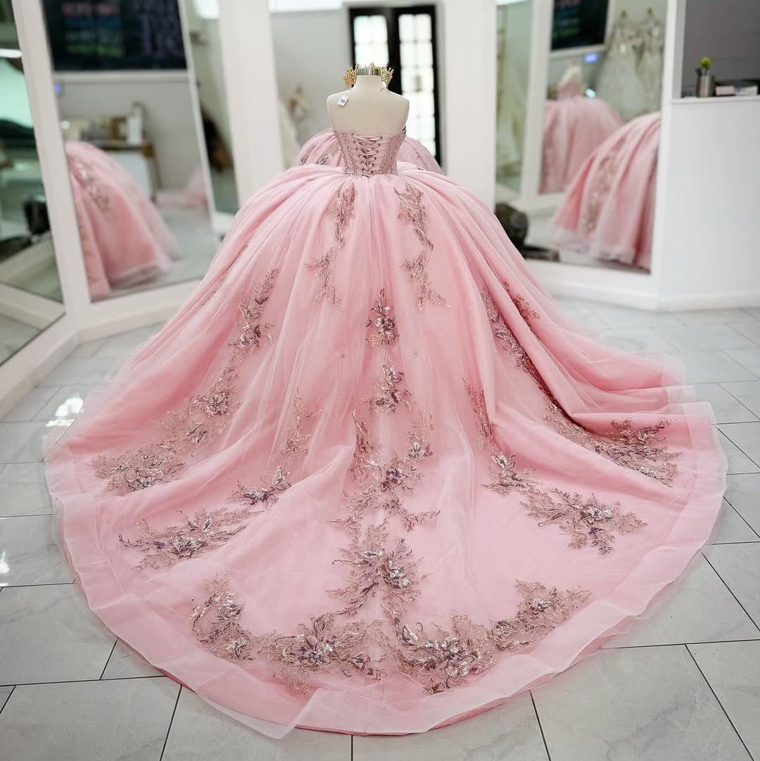 Sweetheart Ball Gown Sweet 16 Quinceanera Dresses Pink Birthday Gowns HE502