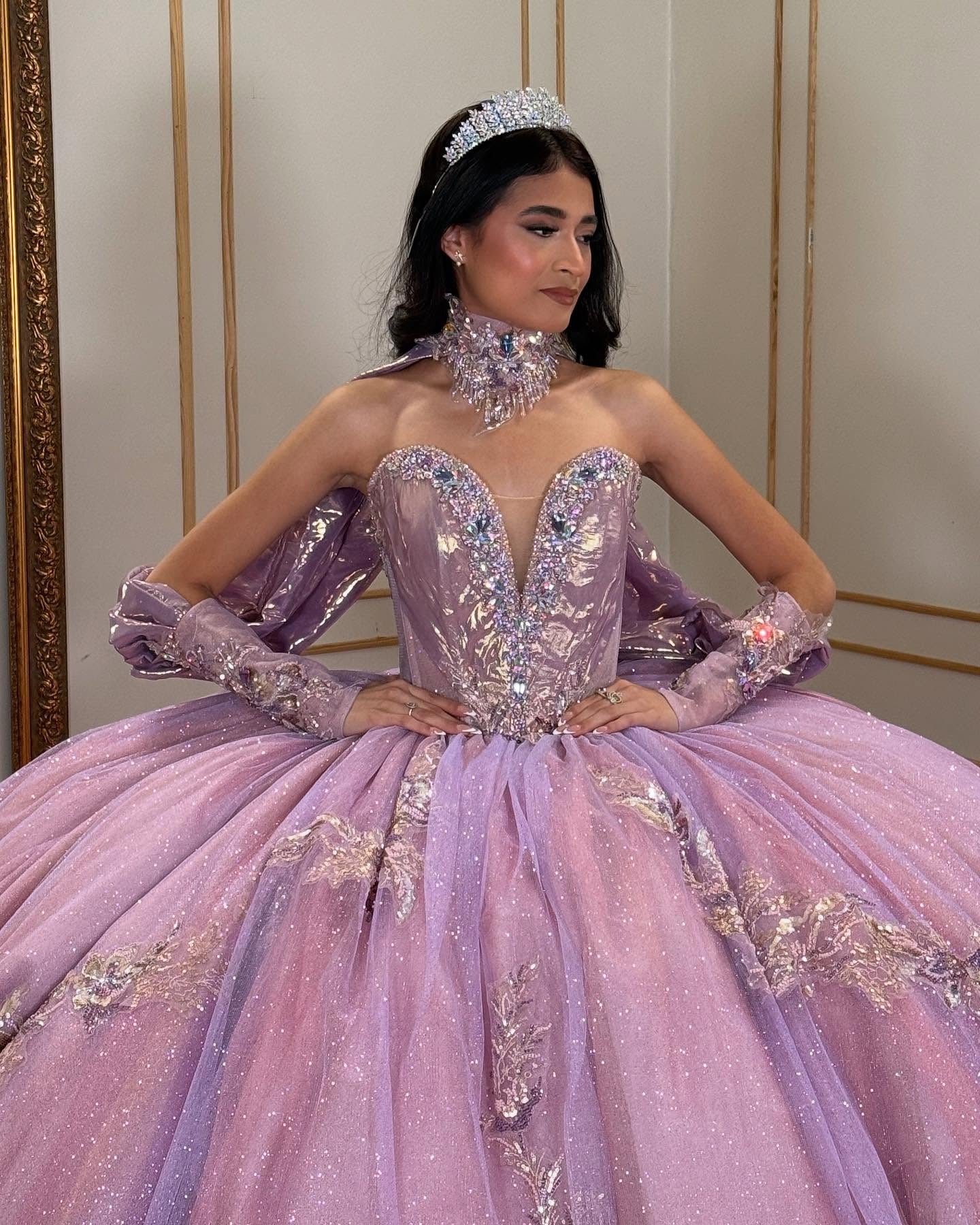 Sweetheart Lilac Tulle Lace Appliques Sweet 16 Quinceanera Dresses HE508