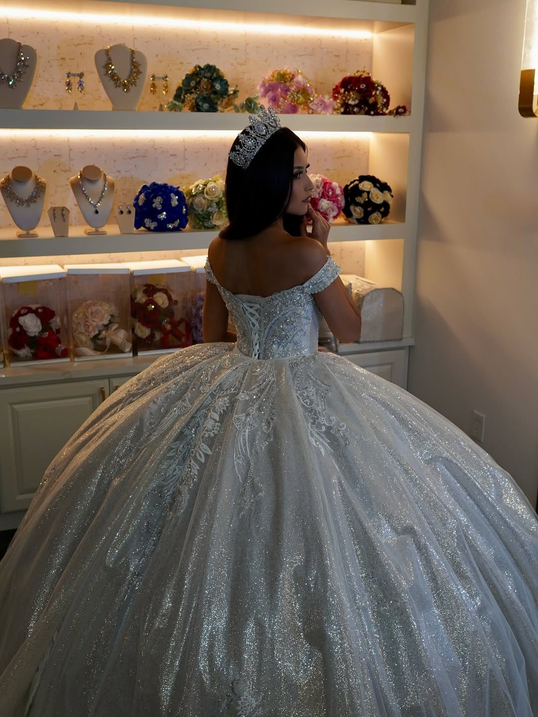 Vestidos de quinceañera estilo princesa con hombros descubiertos y apliques de tul brillante, vestidos de fiesta HE505