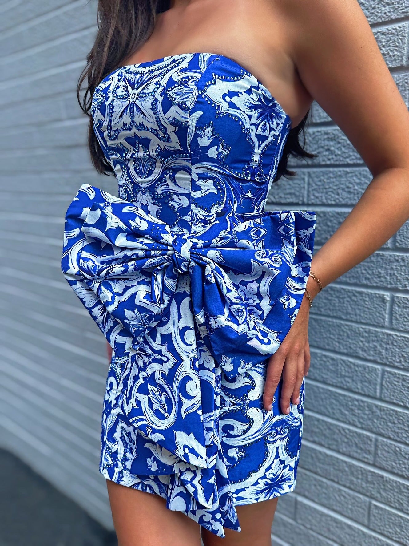 Sweetheart Floral Print Knee Length Bodycon Homecoming Dresses with Bowknot HE588