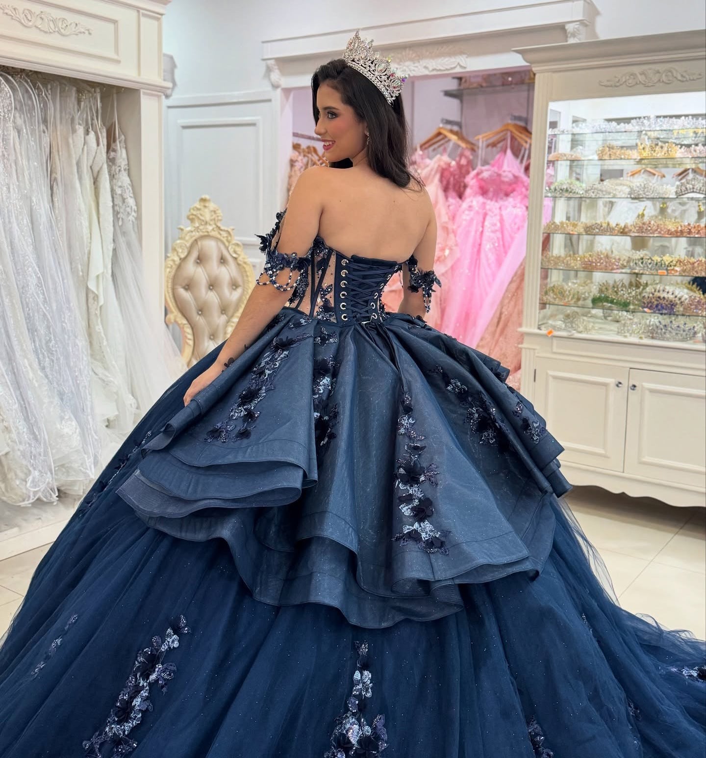 Vestidos de quinceañera con hombros descubiertos, tul princesa, apliques, vestidos de quinceañera HE530
