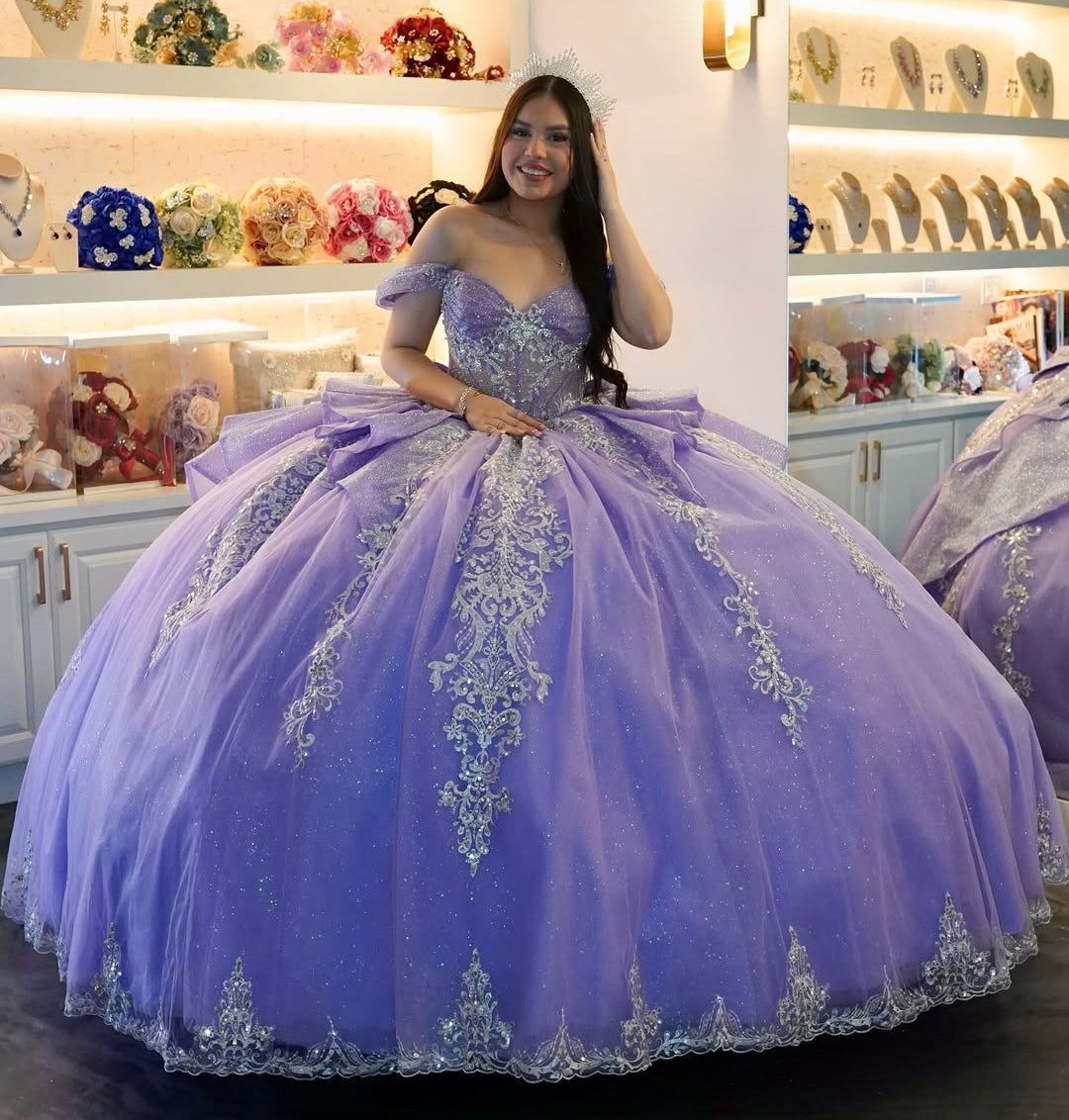 Vestidos de quinceañera con hombros descubiertos, tul princesa, apliques, vestidos de quinceañera HE530