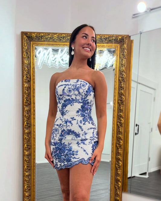 Sweetheart Glittery Sequin Lace Knee Length Homecoming Dresses HE547