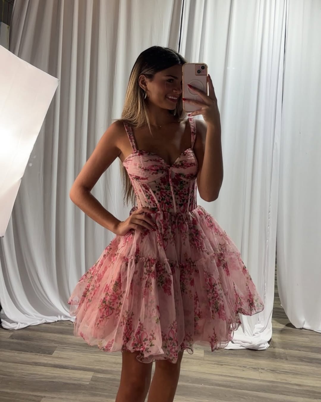A Line Tulle Floral Print Homecoming Dresses Corset Sweetheart Party Gowns HE544