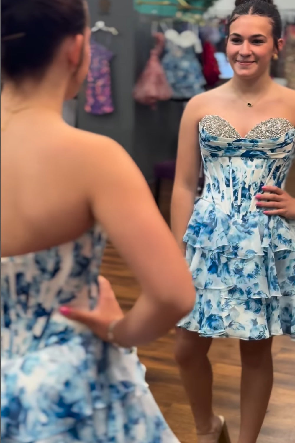 Vestidos de fiesta con estampado floral, corte A, corsé y cuentas, HE572