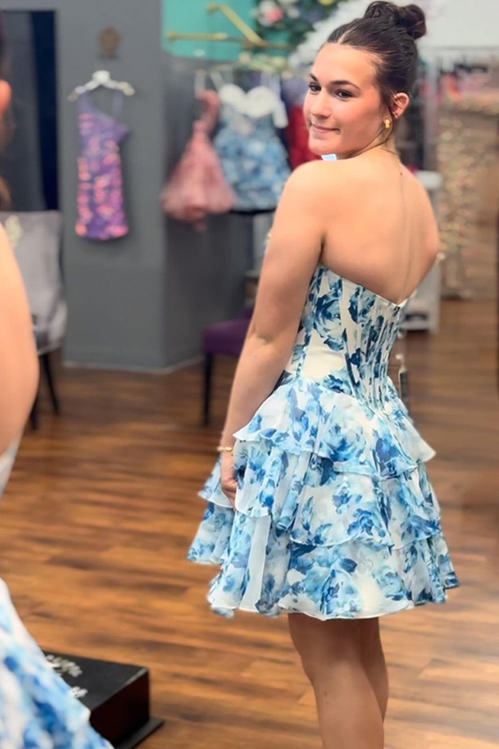 Vestidos de fiesta con estampado floral, corte A, corsé y cuentas, HE572