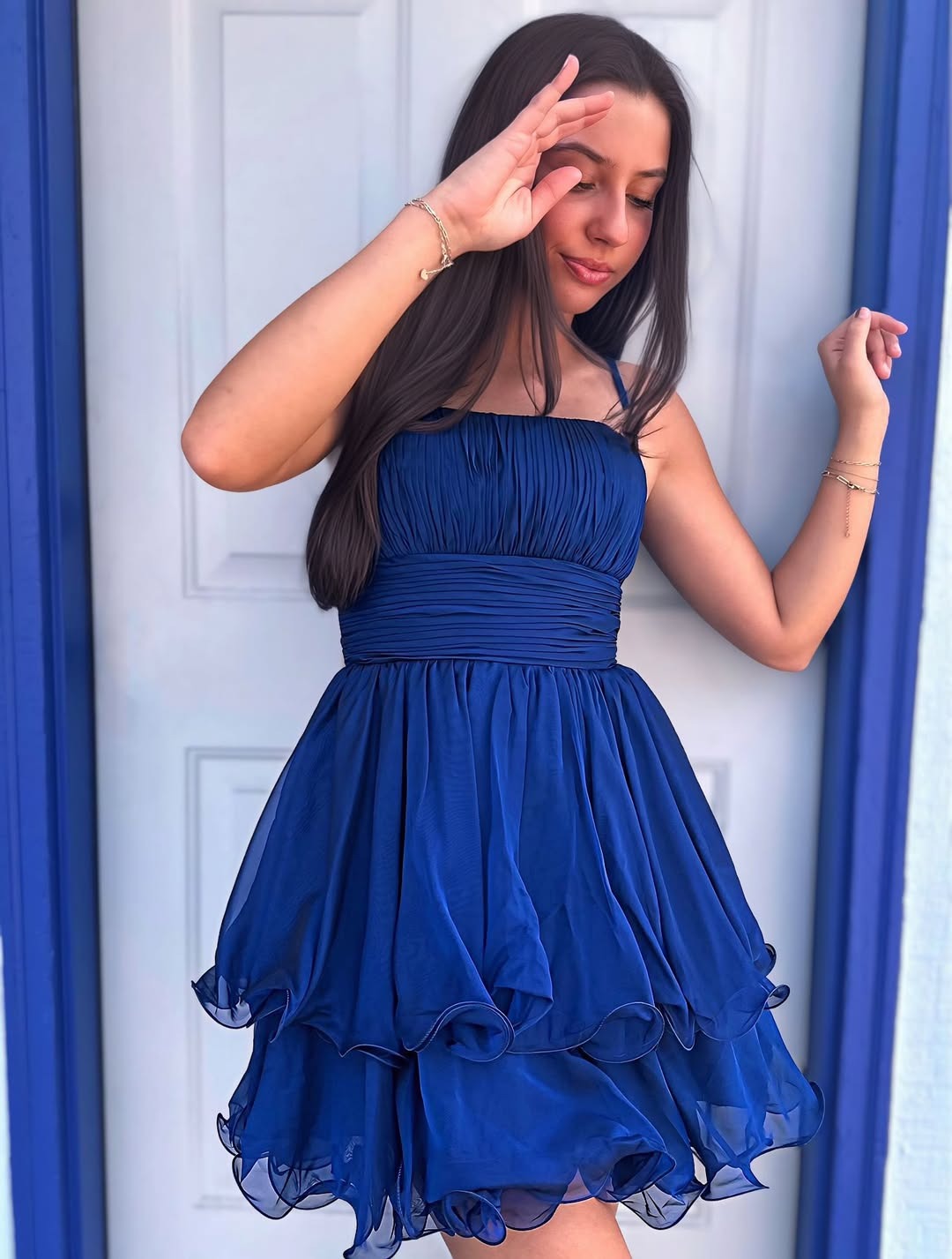 A Line Knee Length Organza Ruffles Homecoming Dresses for Juniors HE558