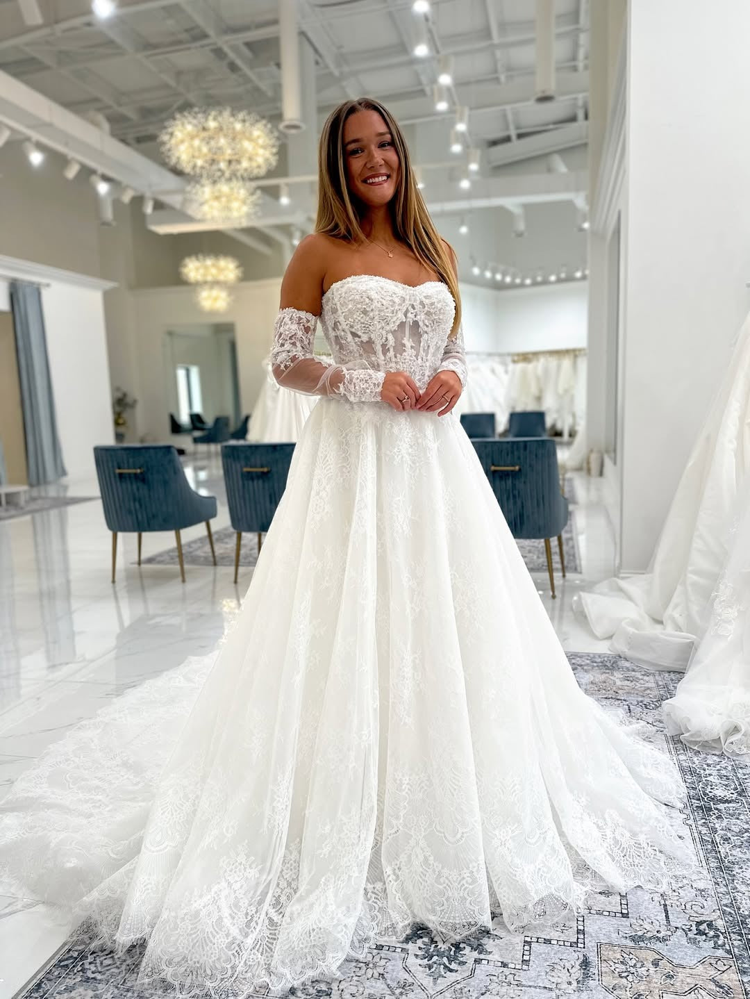 A Line Sweetheart Tulle Lace Appliqued Beach Wedding Dresses for Bride HE797