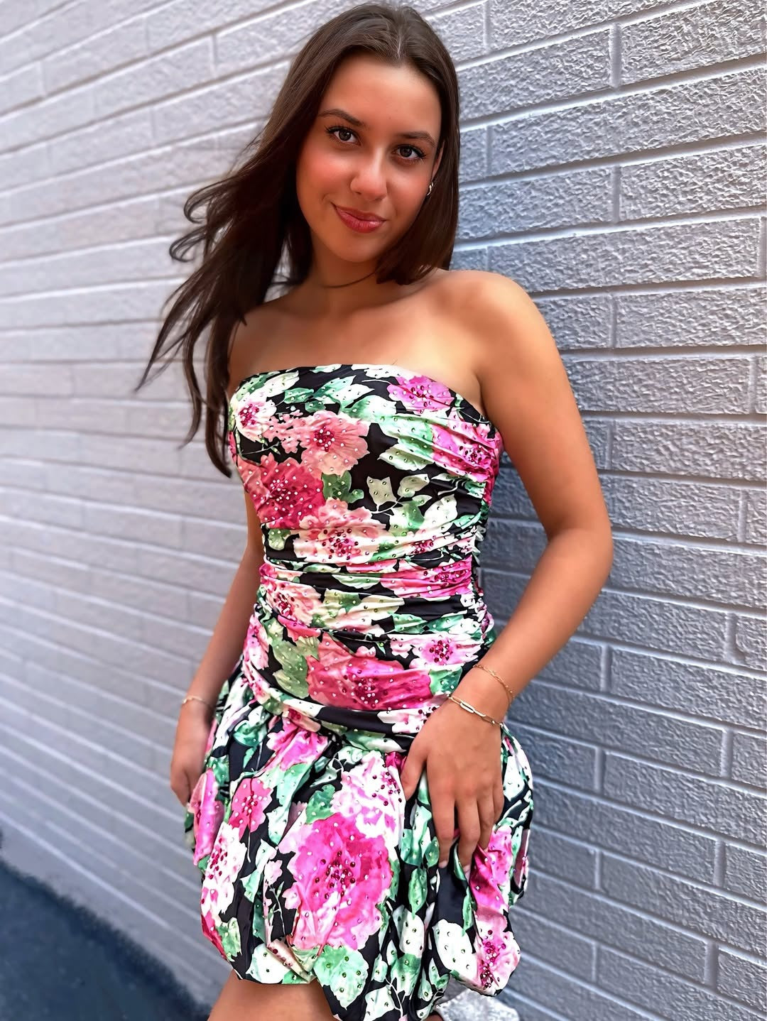 Sweetheart Strapless Knee Length Floral Print Homecoming Dresses HE560