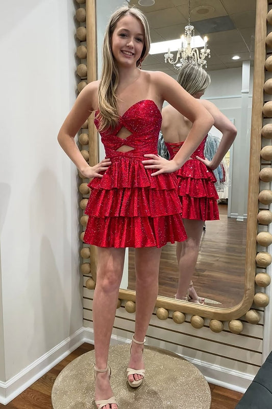 Glittery Sequin Beaded Homecoming Dresses Sweetheart A Line Party Gowns HE574