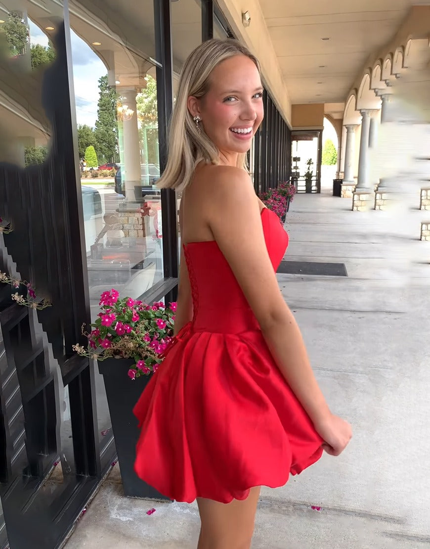 Red A Line Sweetheart Satin Corset Homecoming Dresses Short Party Gowns HE586