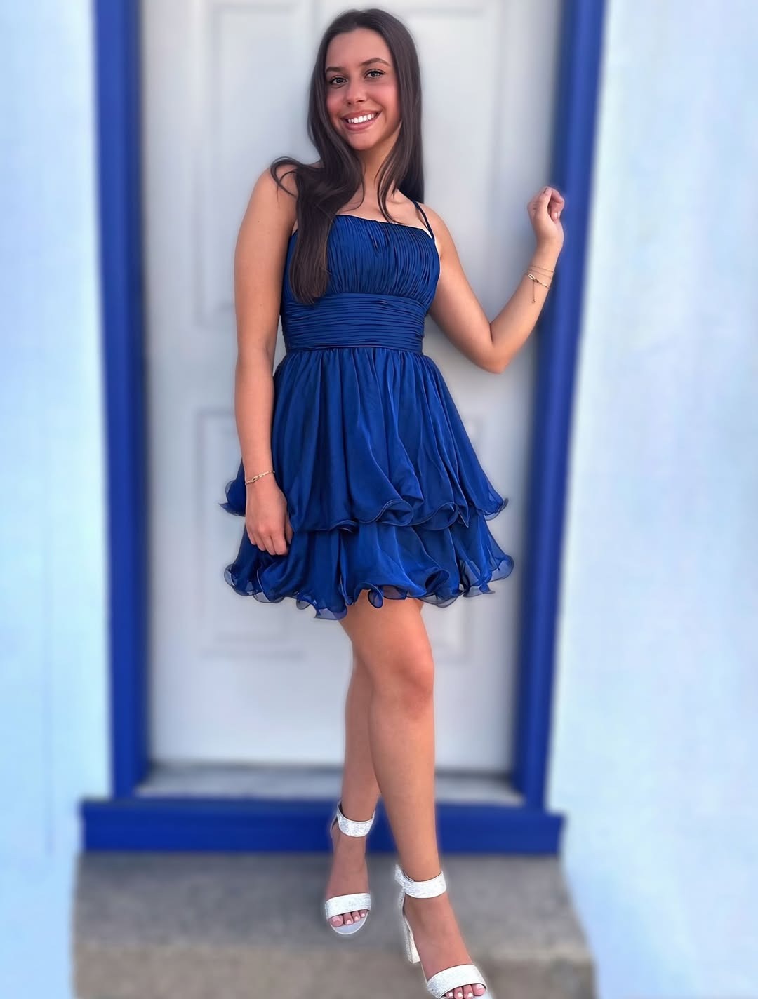 A Line Knee Length Organza Ruffles Homecoming Dresses for Juniors HE558