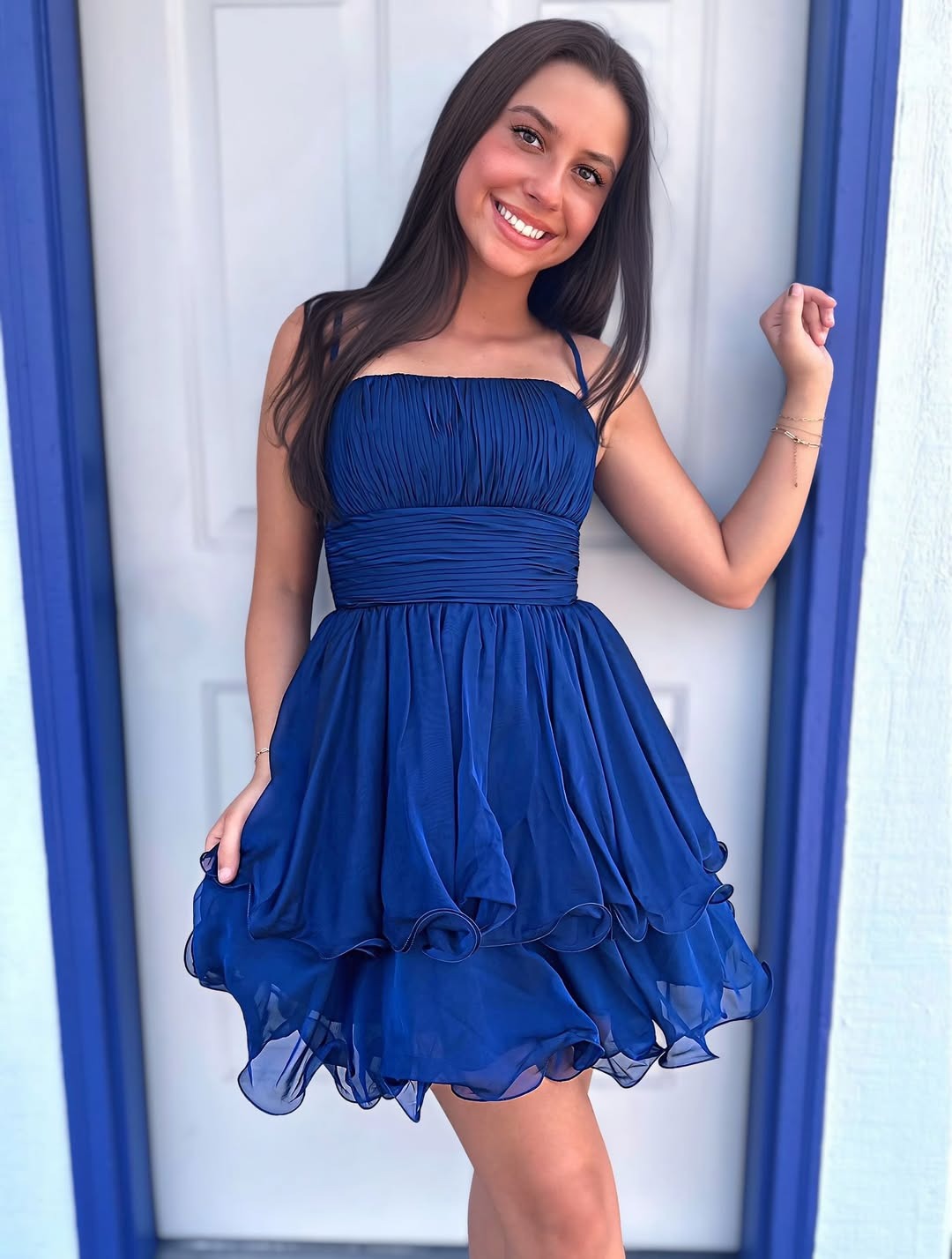 A Line Knee Length Organza Ruffles Homecoming Dresses for Juniors HE558