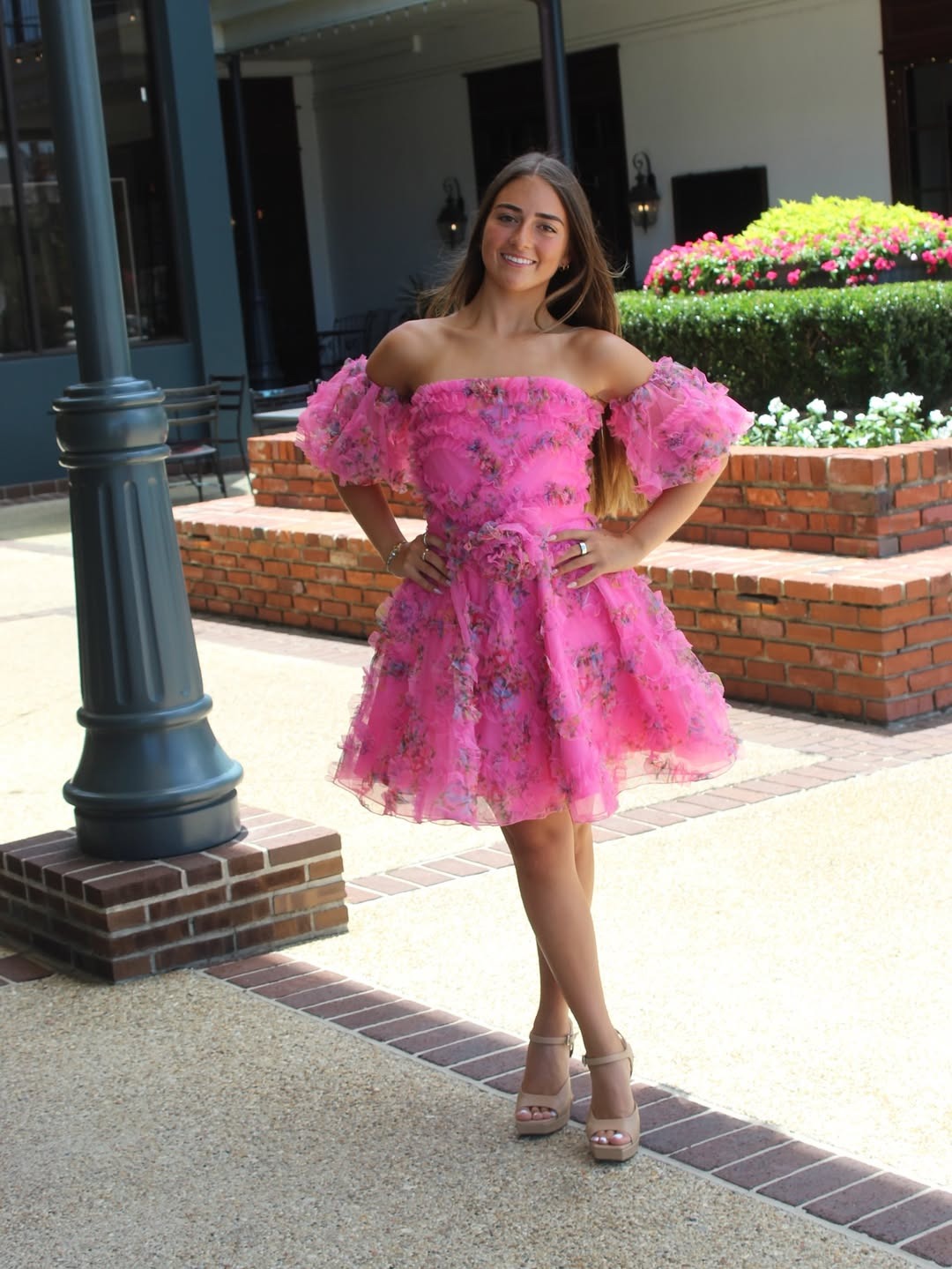 Vestidos de fiesta de tul abullonado con estampado floral hasta la rodilla, corte A, HE554