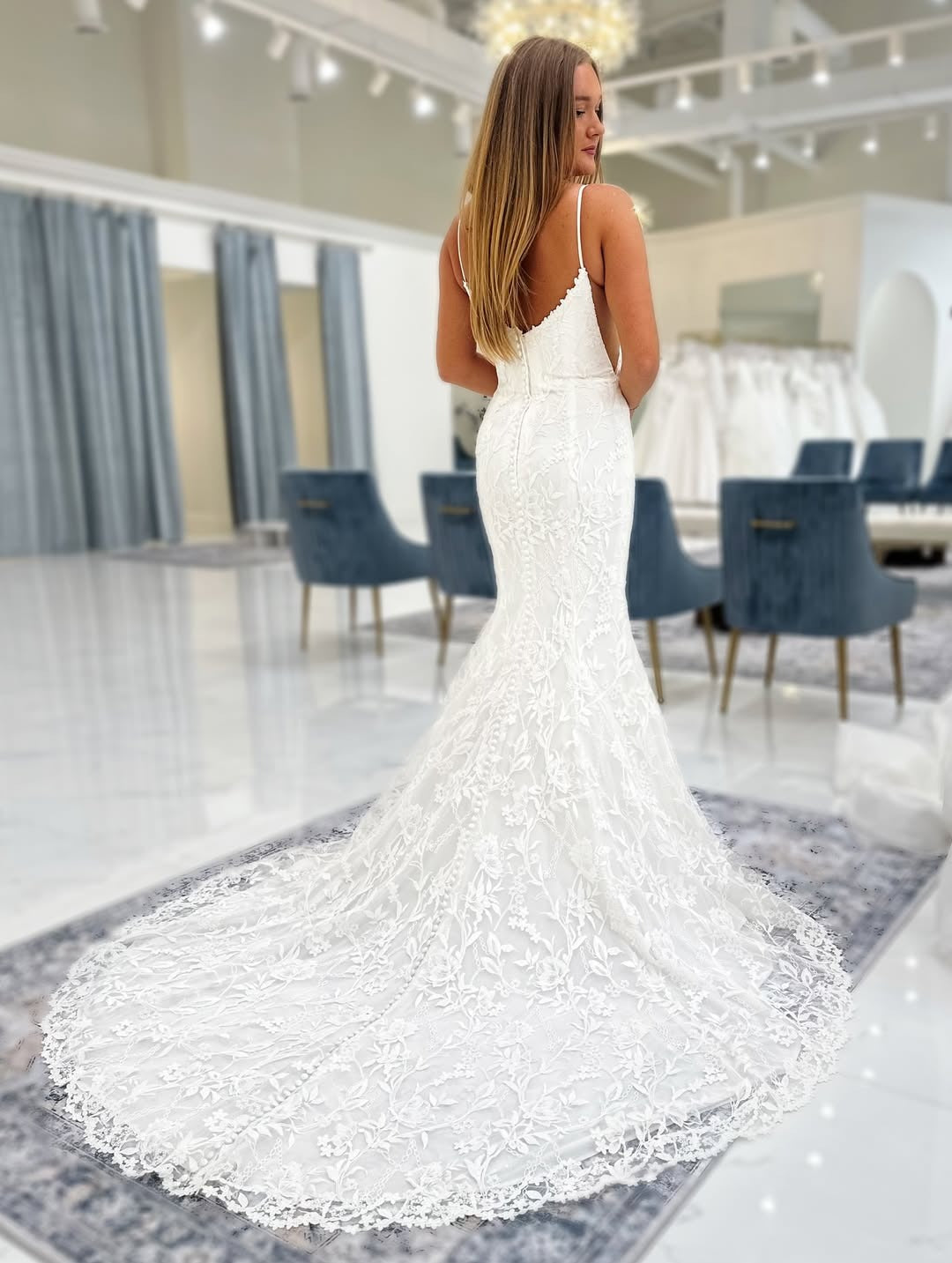 Mermaid Tulle Lace Appliqued Backless Boho Wedding Dresses for Women HE796