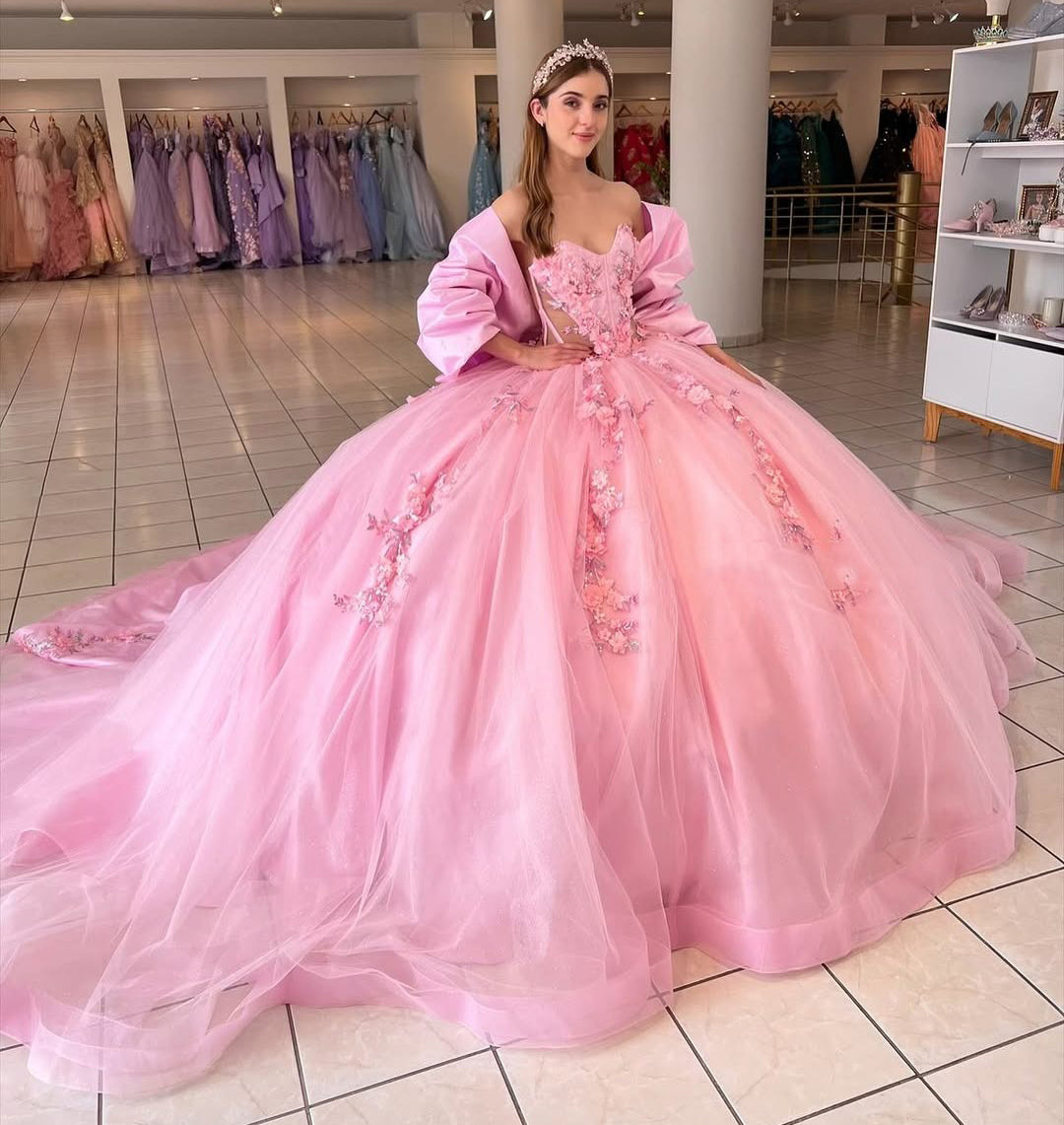 Vestidos de quinceañera con hombros descubiertos, tul princesa, apliques, vestidos de quinceañera HE530