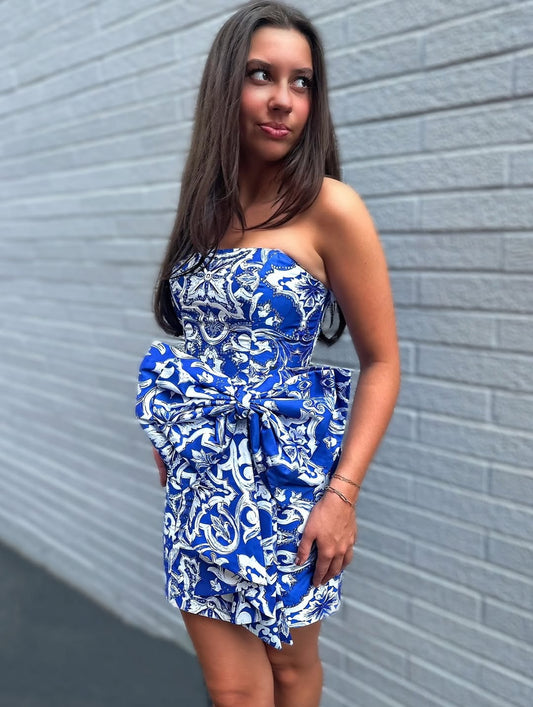 Sweetheart Floral Print Knee Length Bodycon Homecoming Dresses with Bowknot HE588