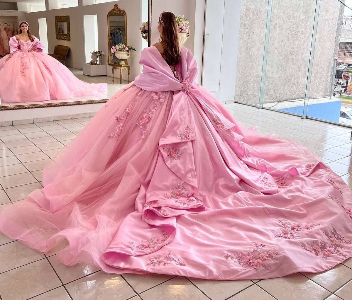 Vestidos de quinceañera con hombros descubiertos, tul princesa, apliques, vestidos de quinceañera HE530