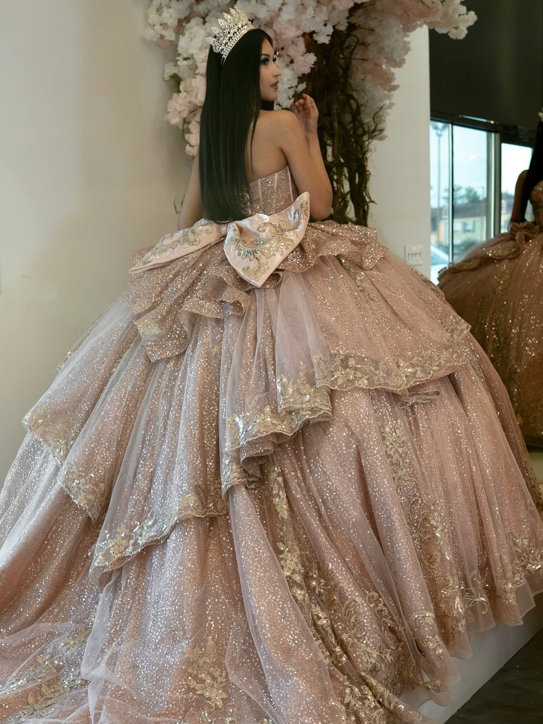 Glittery Tulle Lace Beaded Sweetheart Corset Quinceanera Dresses with Ruffles HE656