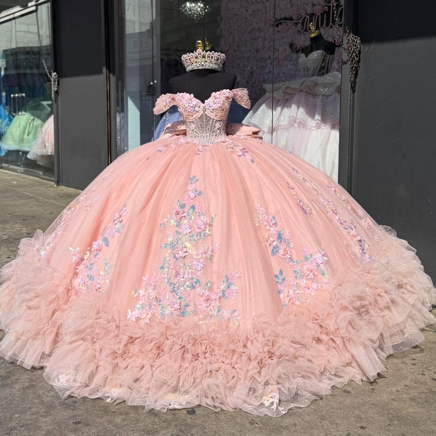 Vestidos de quinceañera con hombros descubiertos, tul princesa, apliques, vestidos de quinceañera HE530