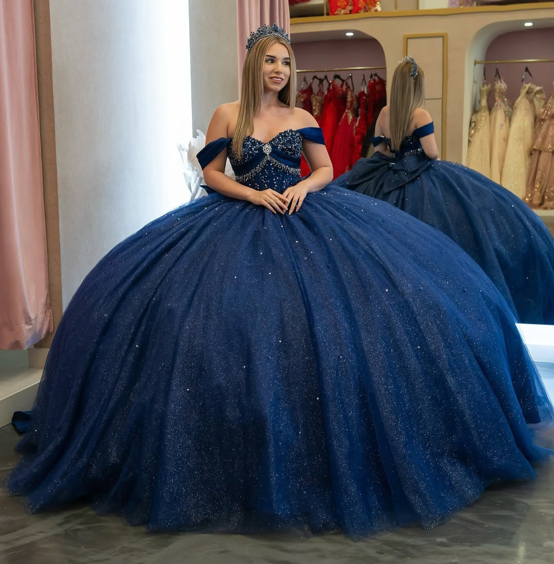 Vestidos de quinceañera con hombros descubiertos, tul princesa, apliques, vestidos de quinceañera HE530