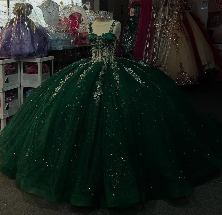 Off Shoulder Glittery Tulle Corset Lace Appliqued Sweet 16 Quinceanera Dresses HE882