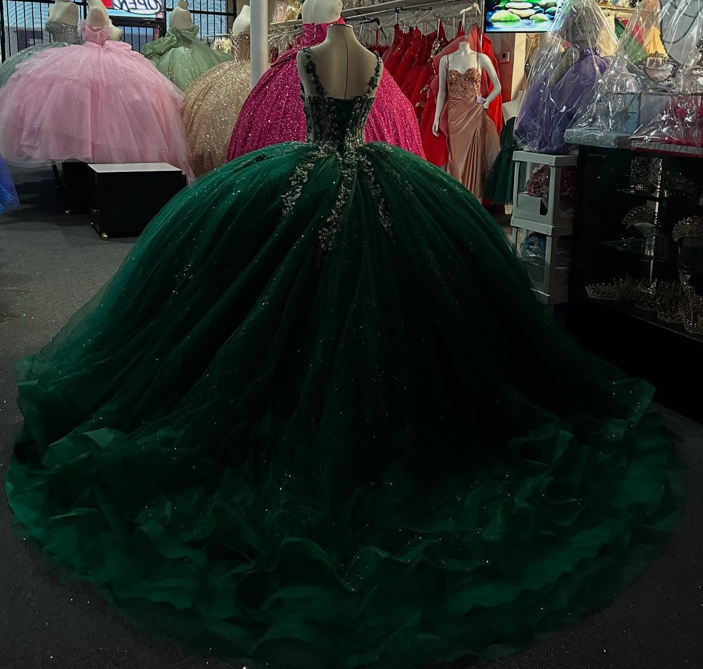 Off Shoulder Glittery Tulle Corset Lace Appliqued Sweet 16 Quinceanera Dresses HE882